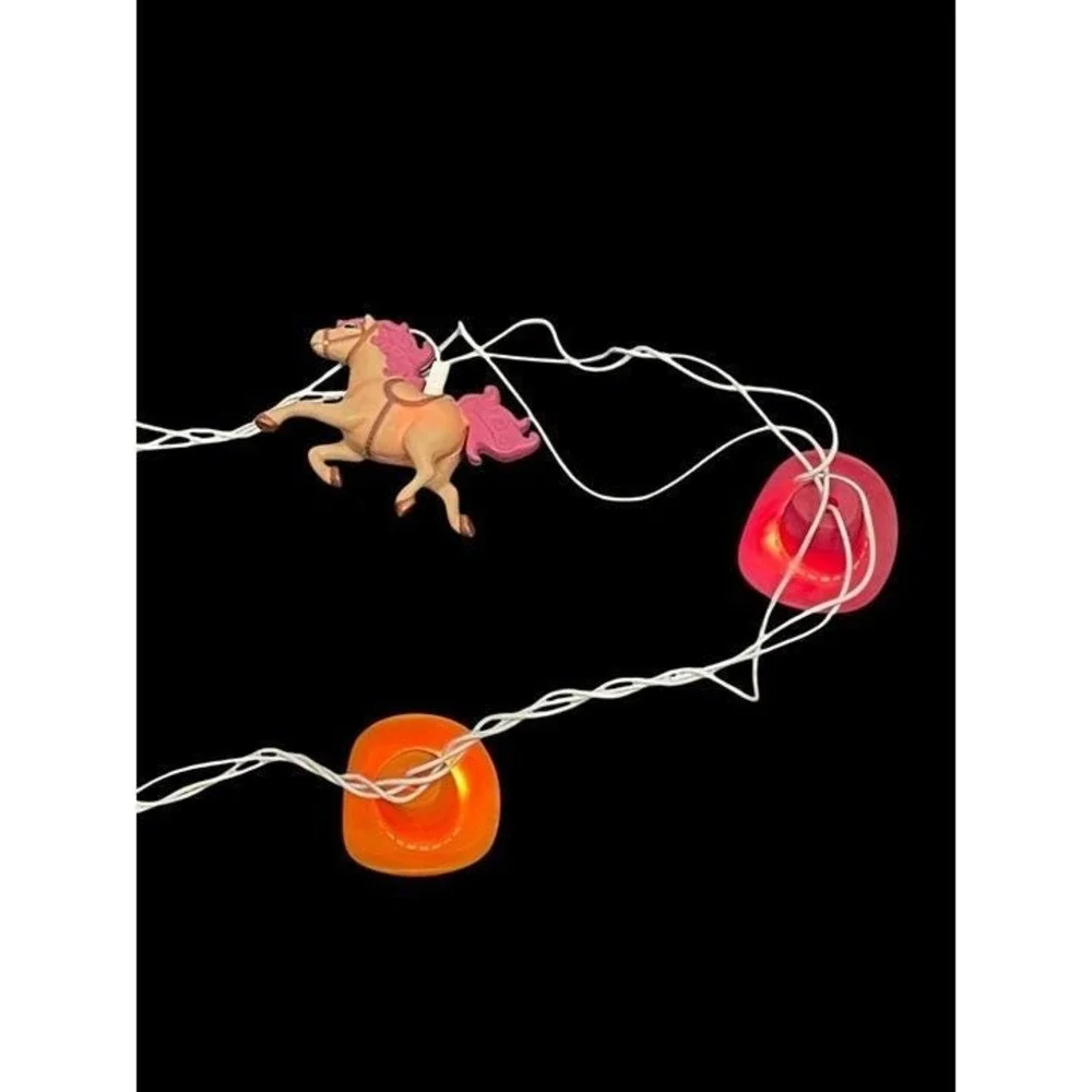Horse-Themed String Lights With Pink &‎ Orange Accents Vintage